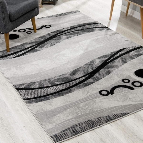 Palacedesigns 4 x 6 ft. Gray & Black Abstract Waves Area Rug PA3655195 - main